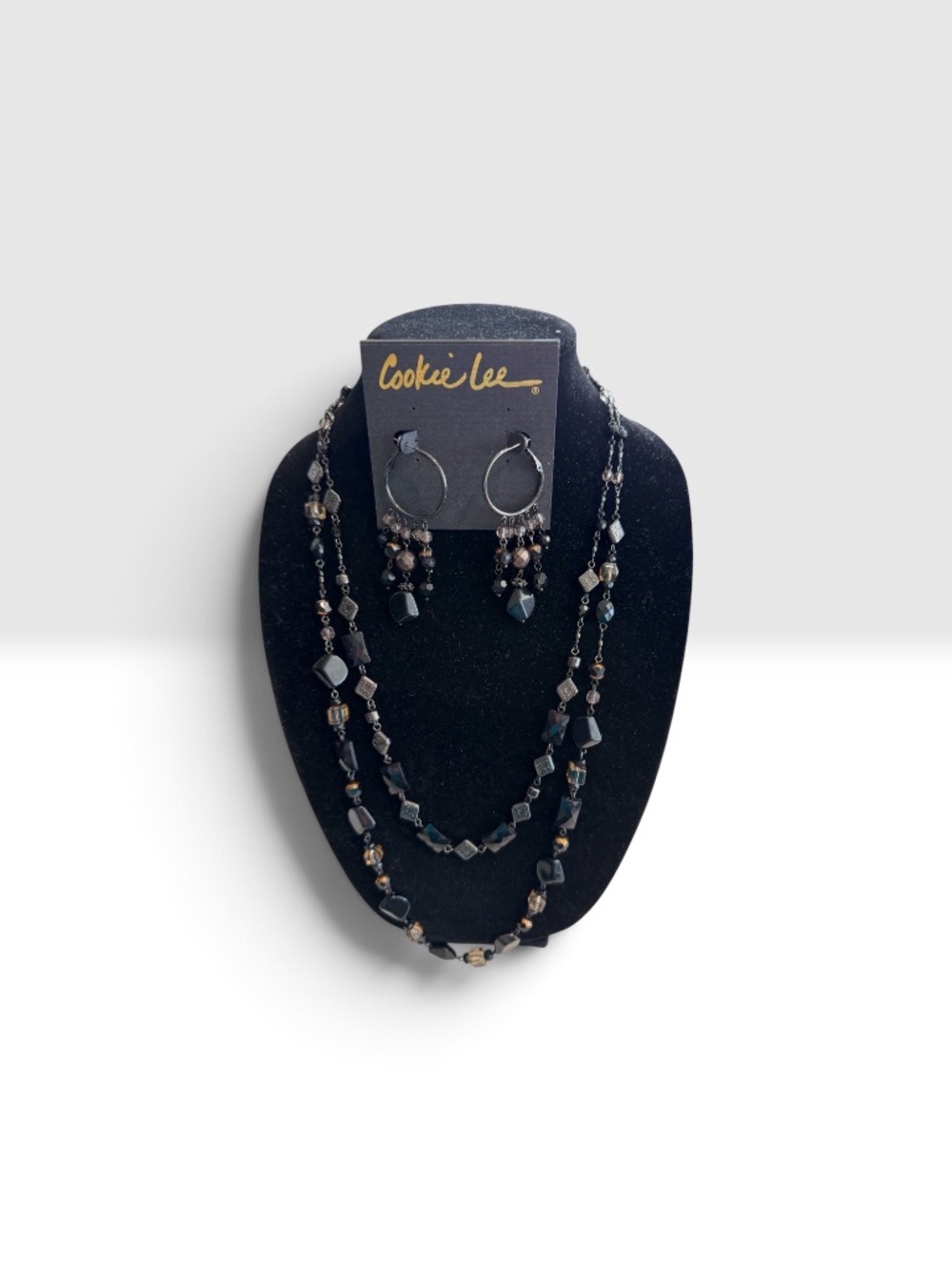Cookie Lee Black Beaded Necklace & Earring Set